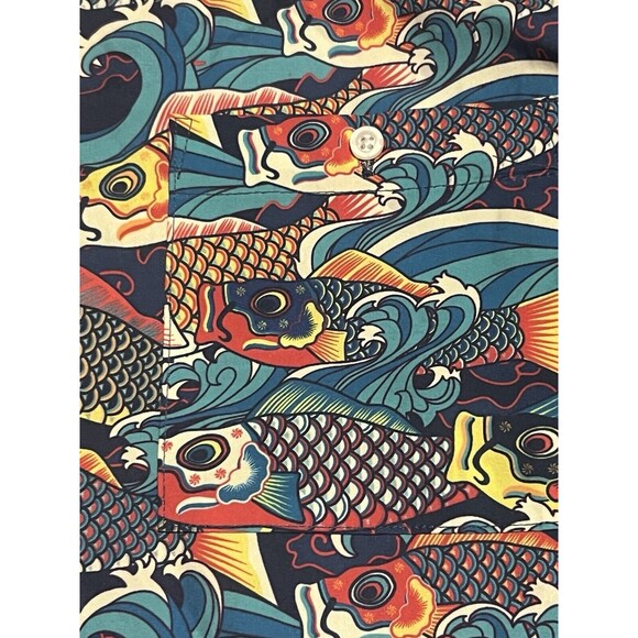 WeSC Men's M Women’s Large SS Oden Koi AOP Japanese Pattern Multicolor Shirt New - Picture 9 of 12